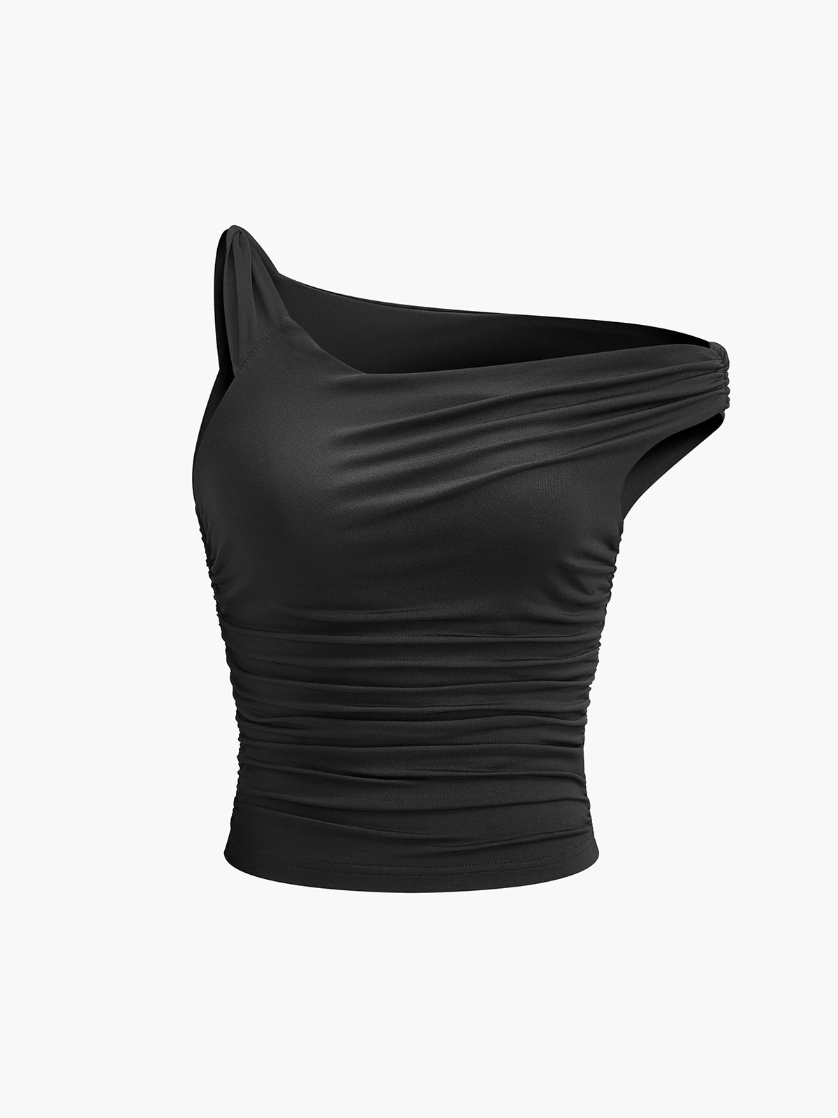 Asymmetrical Collar Pleated T-Shirt