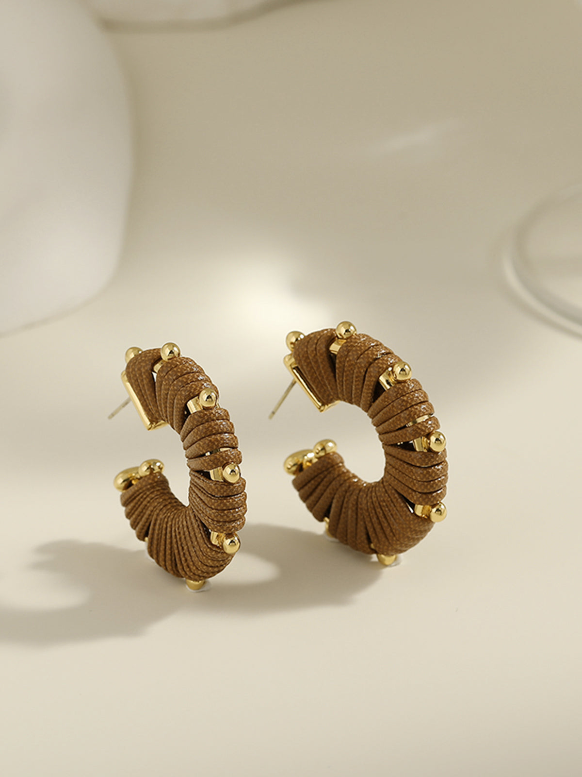 Retro Woven Hoop Stud Earrings