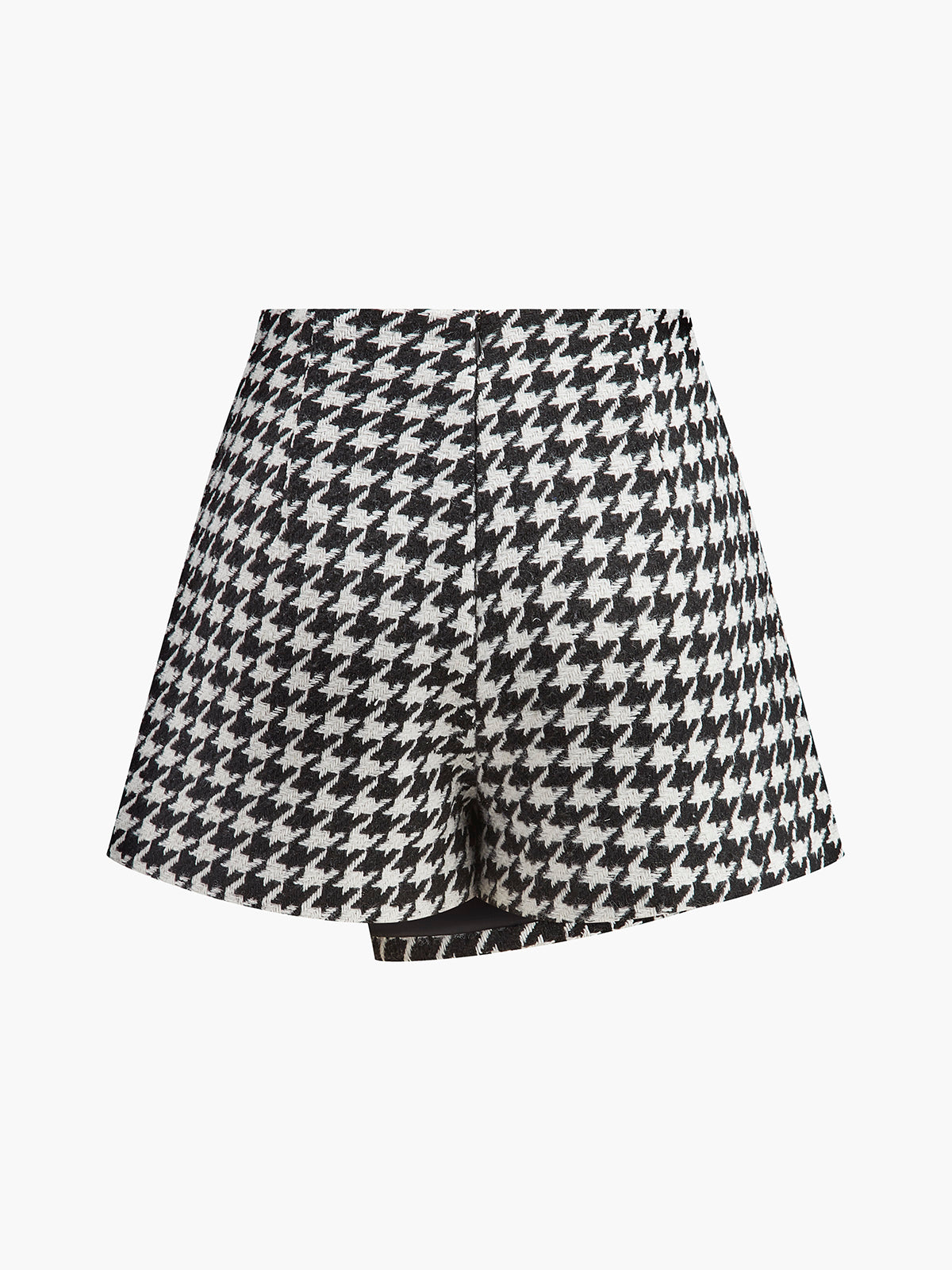 High-Waist Metal-Button Houndstooth Shorts