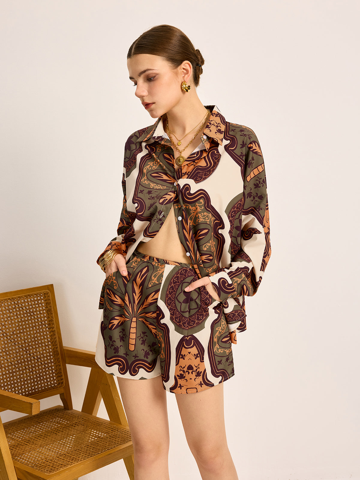 Printed Shirt Shorts Set