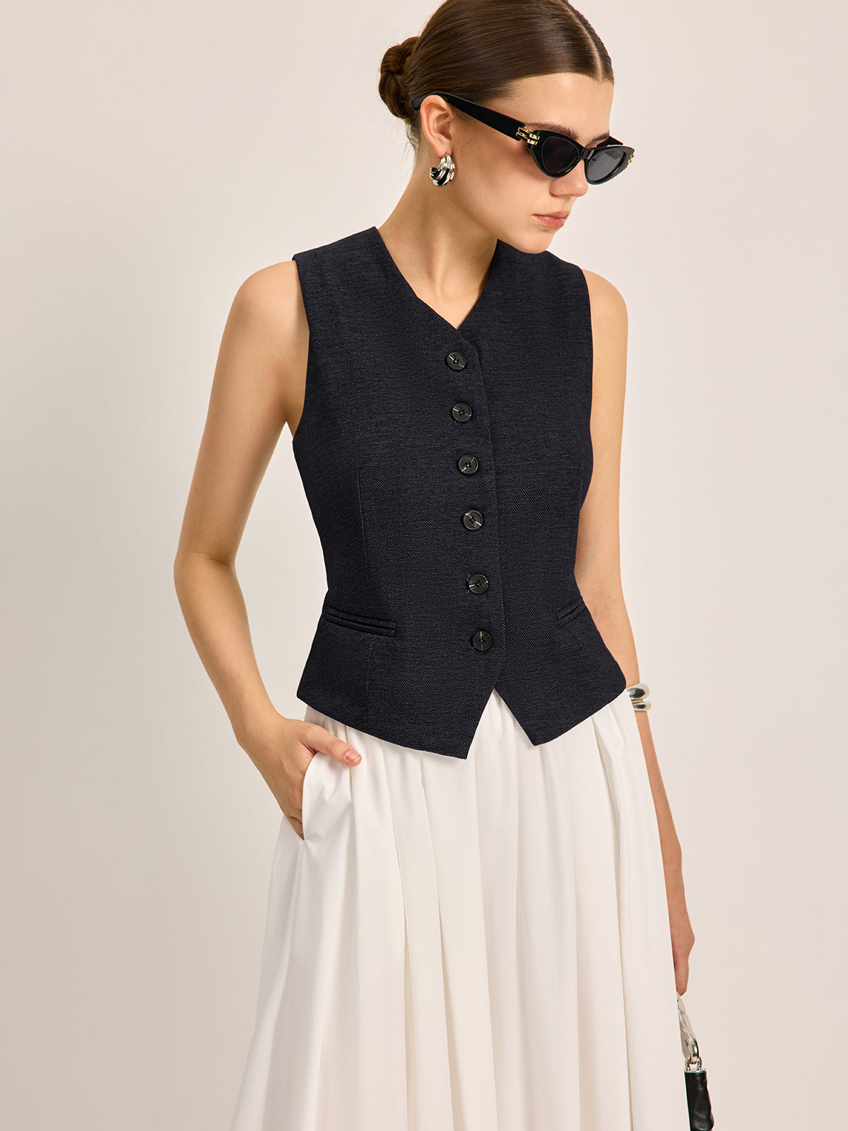 Button Detail Sleeveless Vest