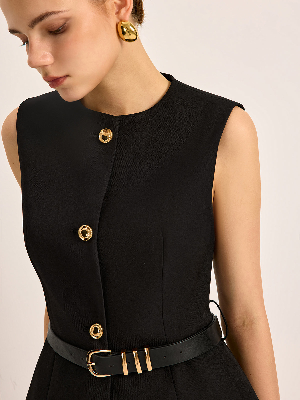 Button Detail Pockets Top With Belt