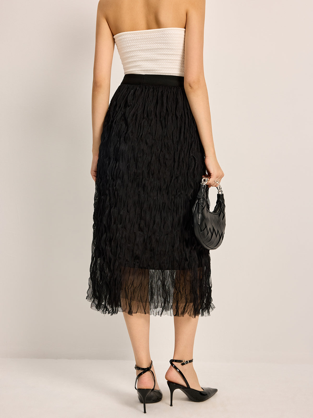 Pleated Tulle Midi Skirt