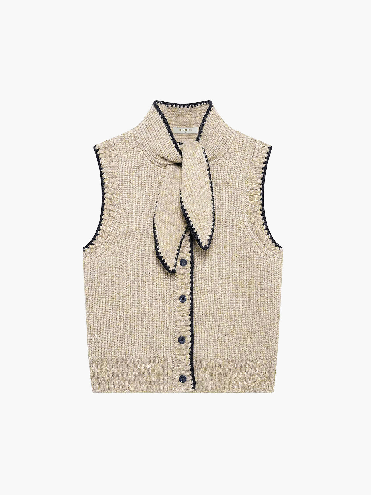 Tie Neck Contrast Trim Button Sweater Vest