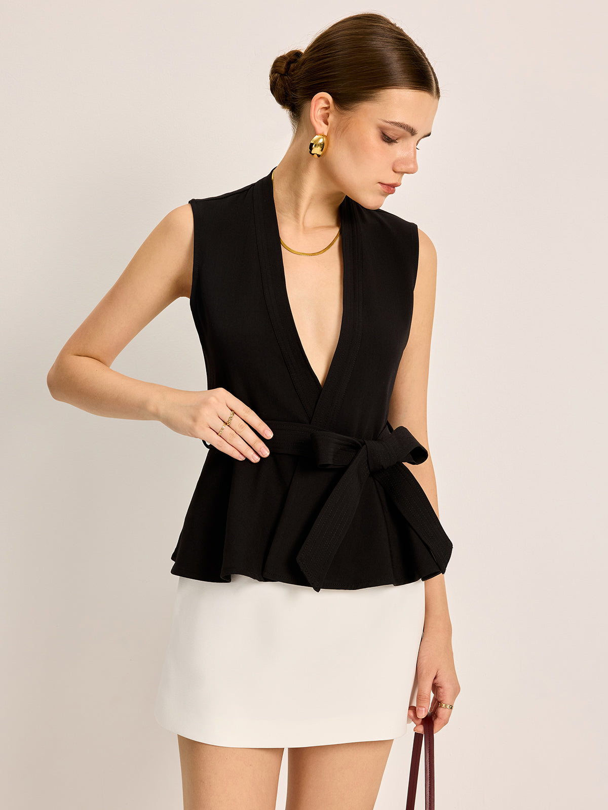 Belted V-Neck Sleeveless Top