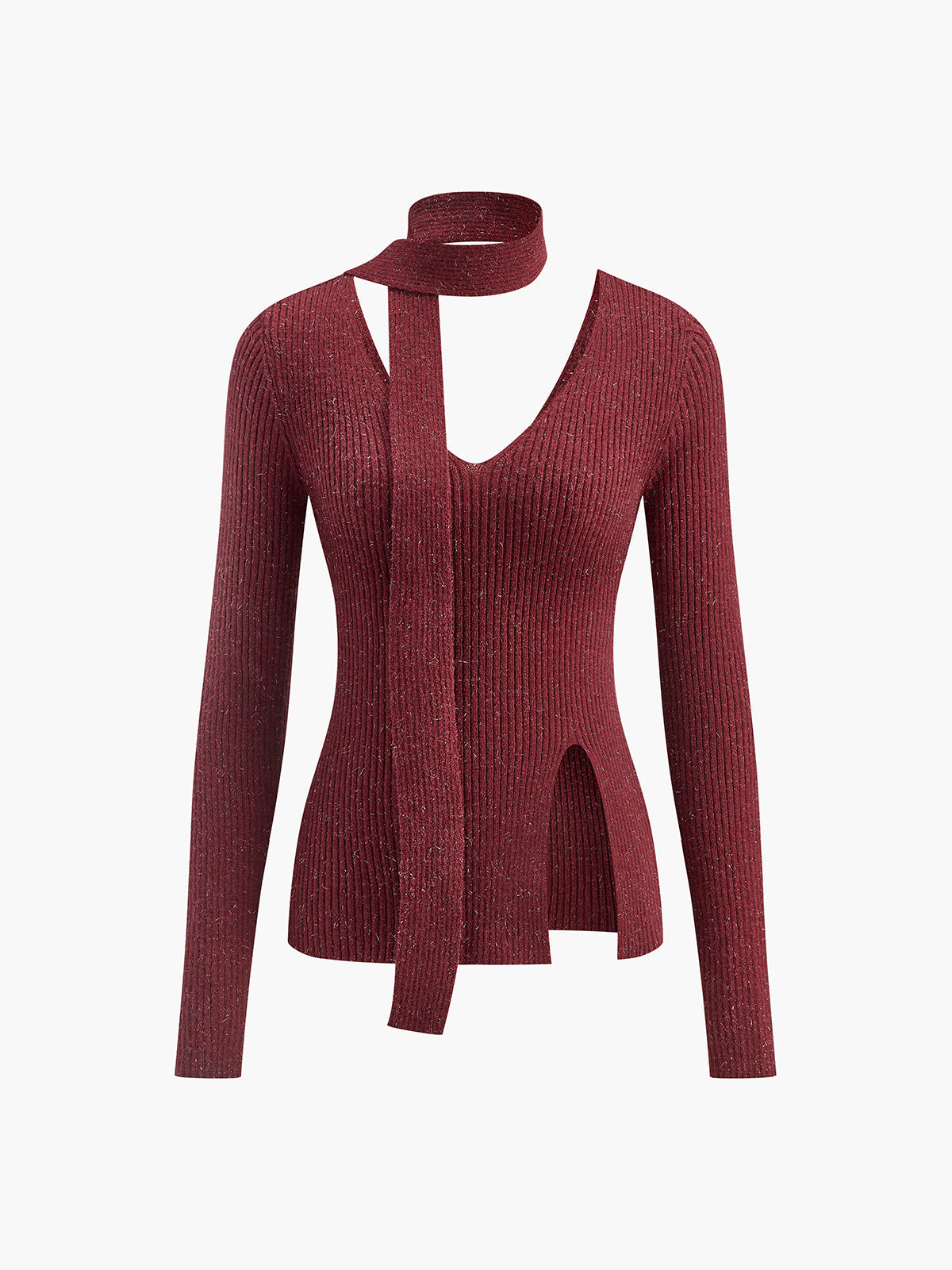 V-Neck Ribbon Sweater