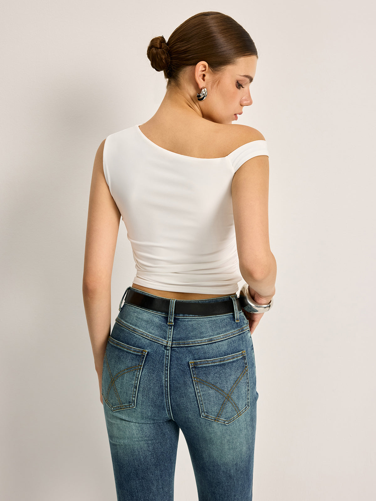 Asymmetrical Cutout Ribbed Top