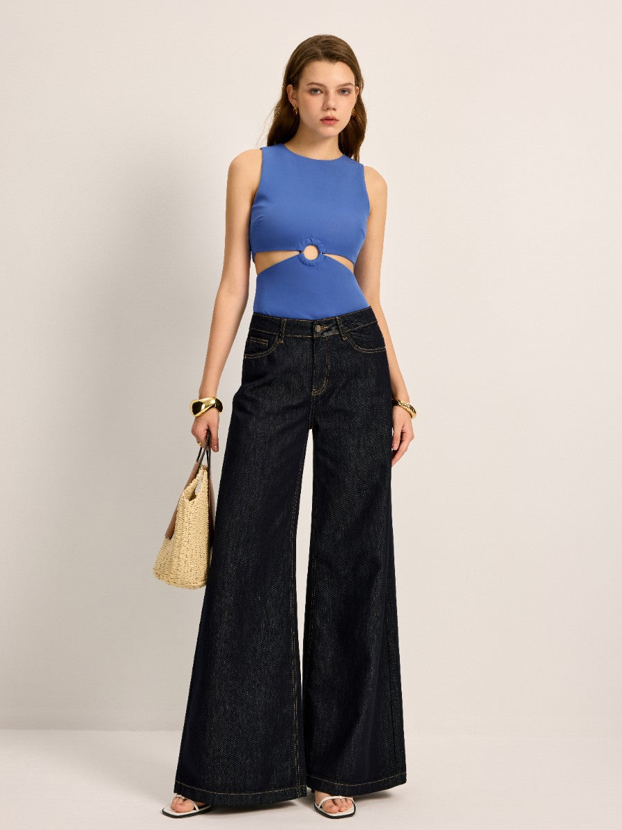 High-Waisted Wide-Leg Denim Pants