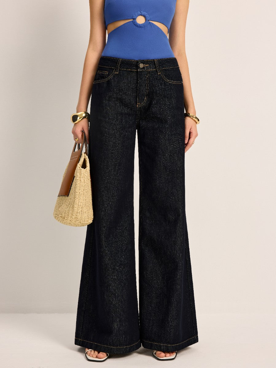 High-Waisted Wide-Leg Denim Pants