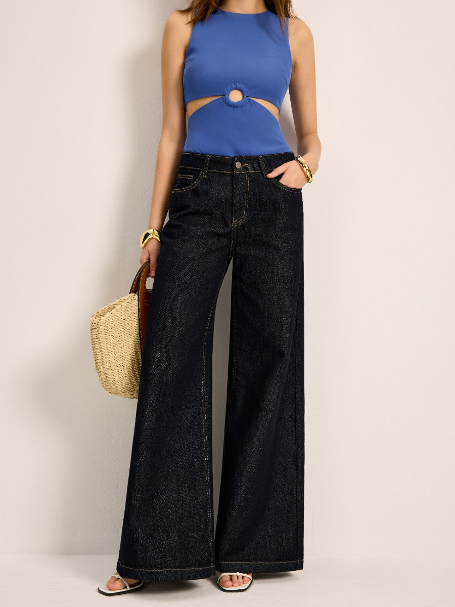 High-Waisted Wide-Leg Denim Pants