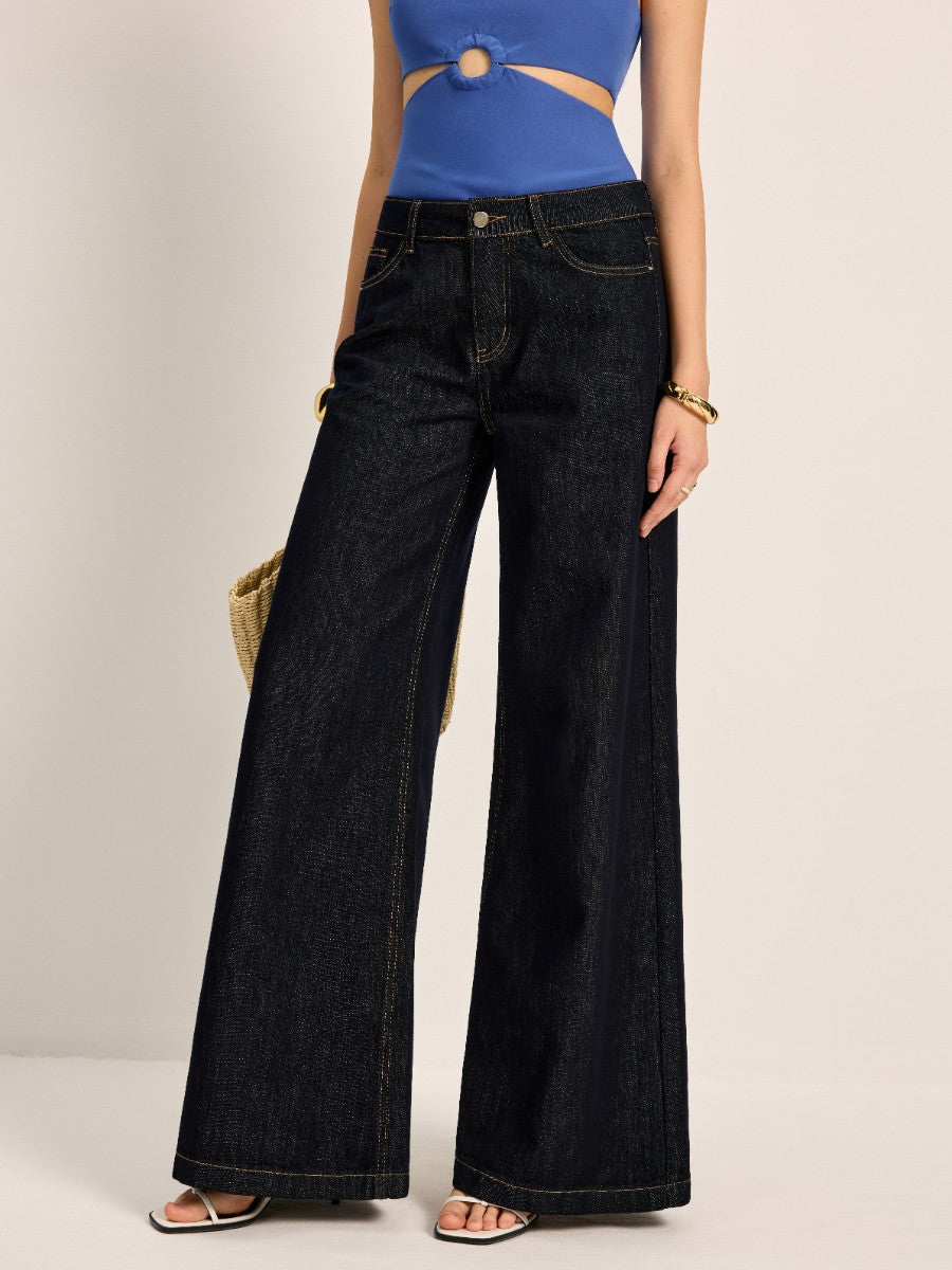 High-Waisted Wide-Leg Denim Pants