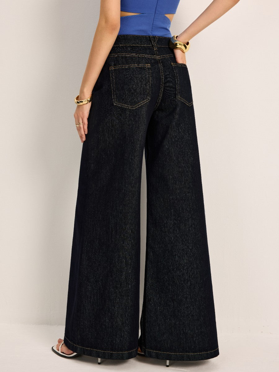 High-Waisted Wide-Leg Denim Pants