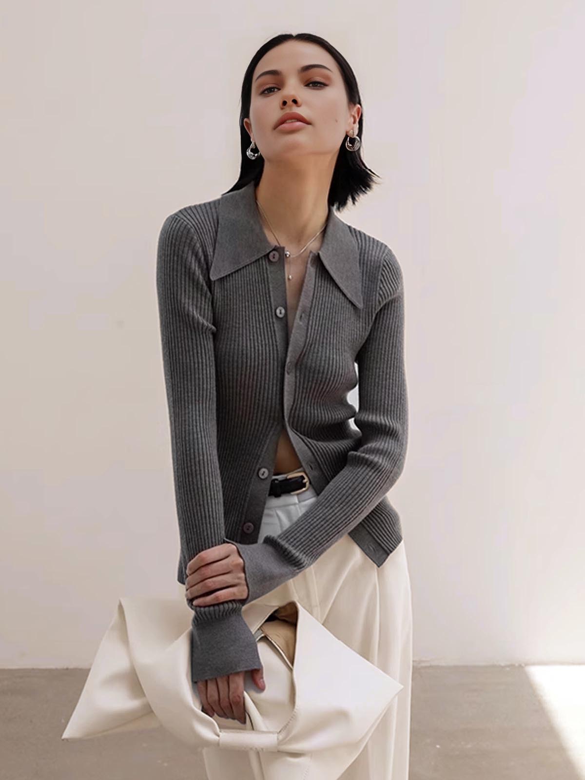 Ribbed Lapel Slim Cardigan