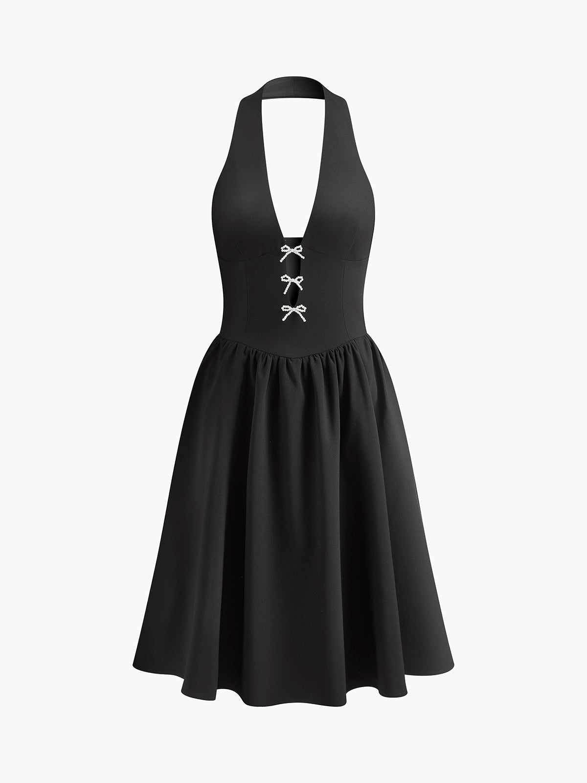 Bow-Decor Cutout Pleated Halter Short Dress