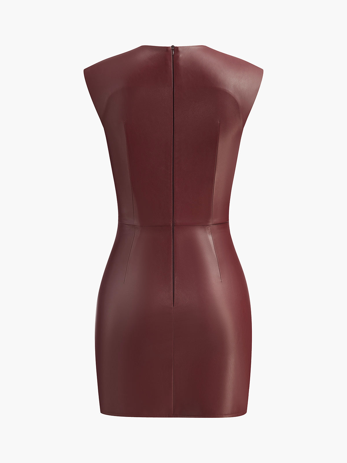 Keyhole Neckline Pleated PU Leather Slim Dress