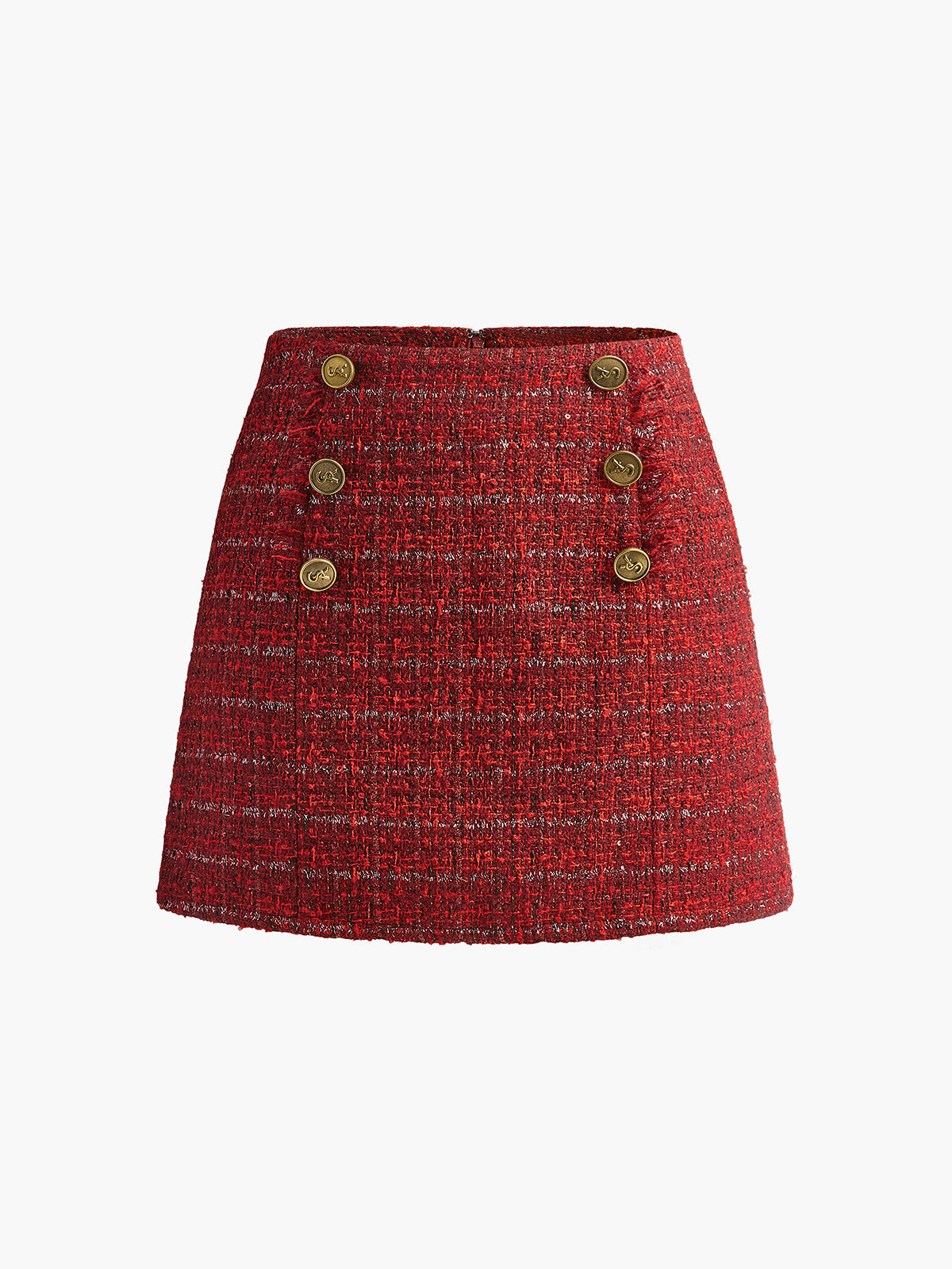 Mid-Waist Tweed Zipper Skirt