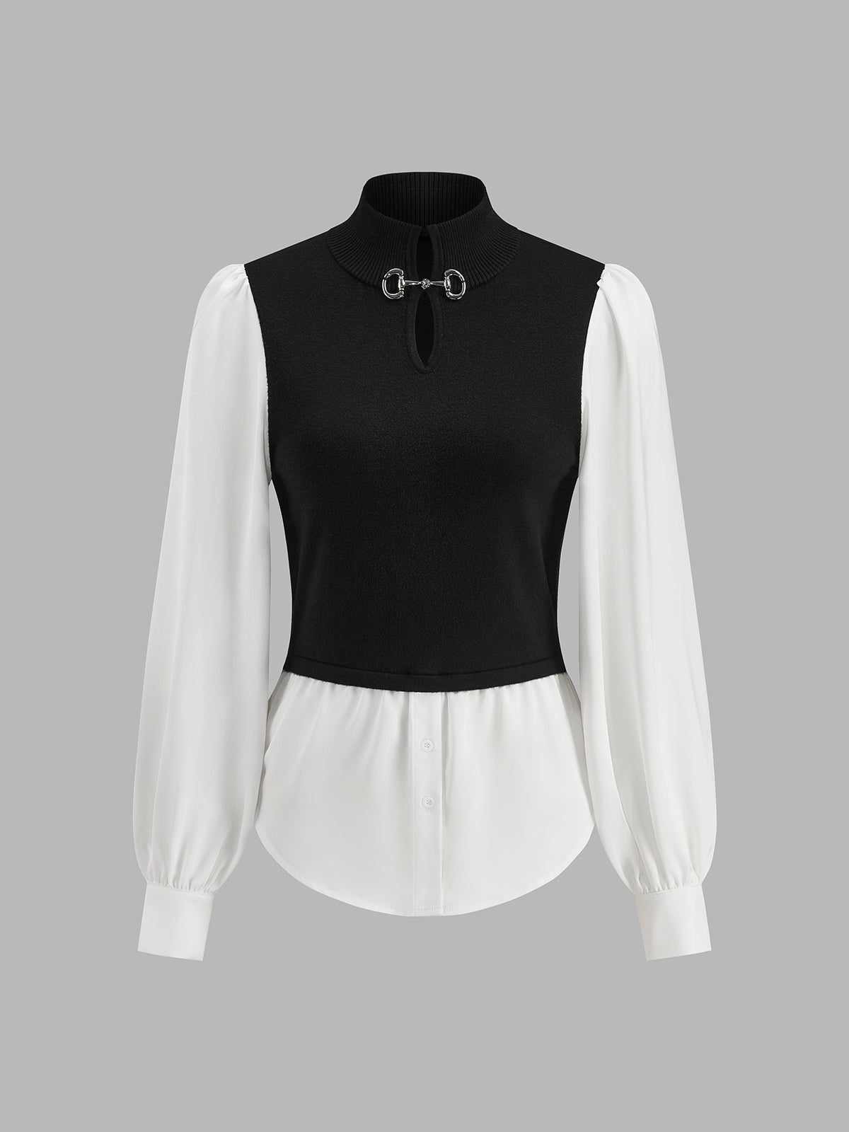 2 in 1 Color Block Metal-Detail Knit Top