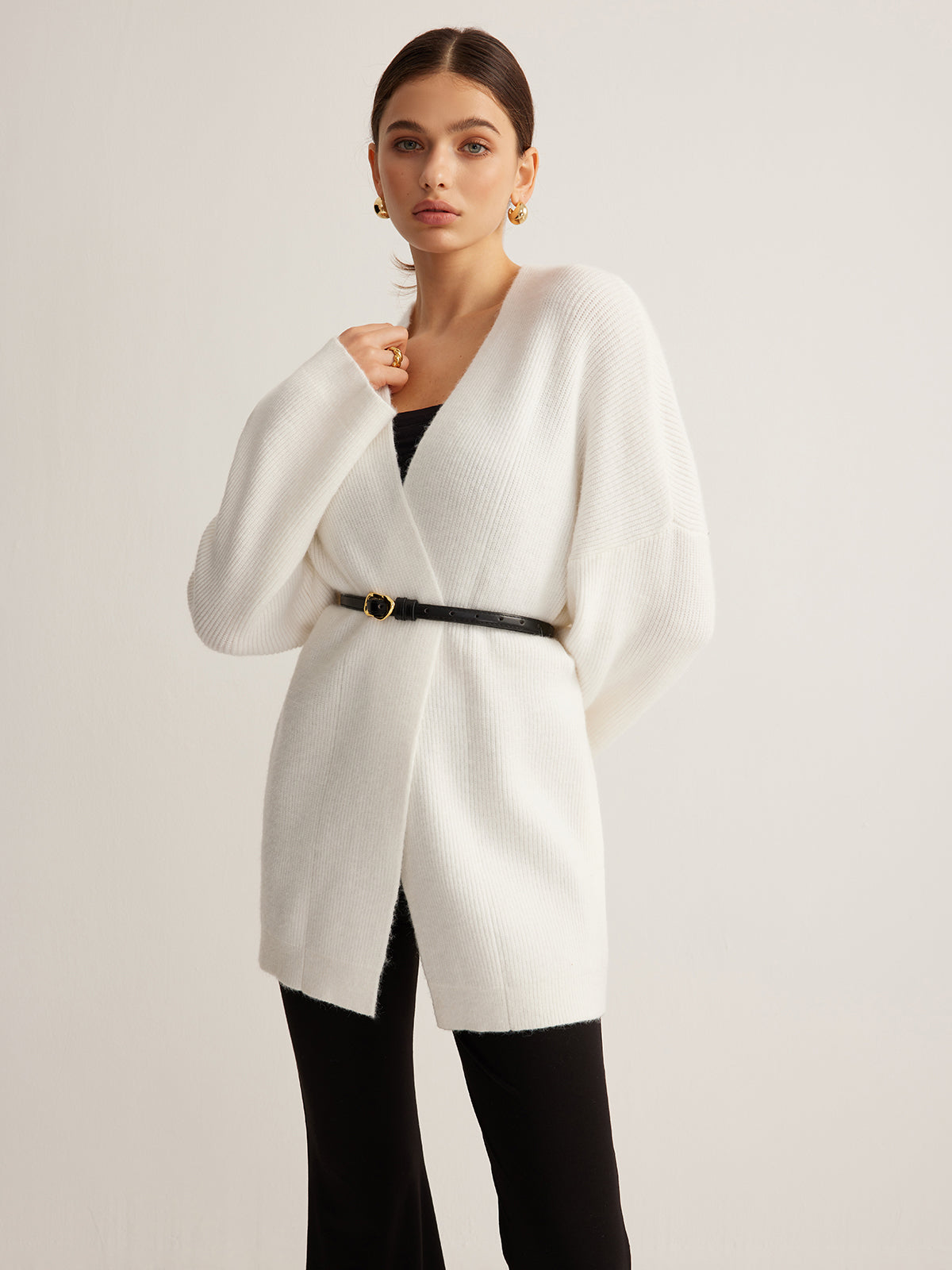 Minimalist Ribbed Belted Cardigan