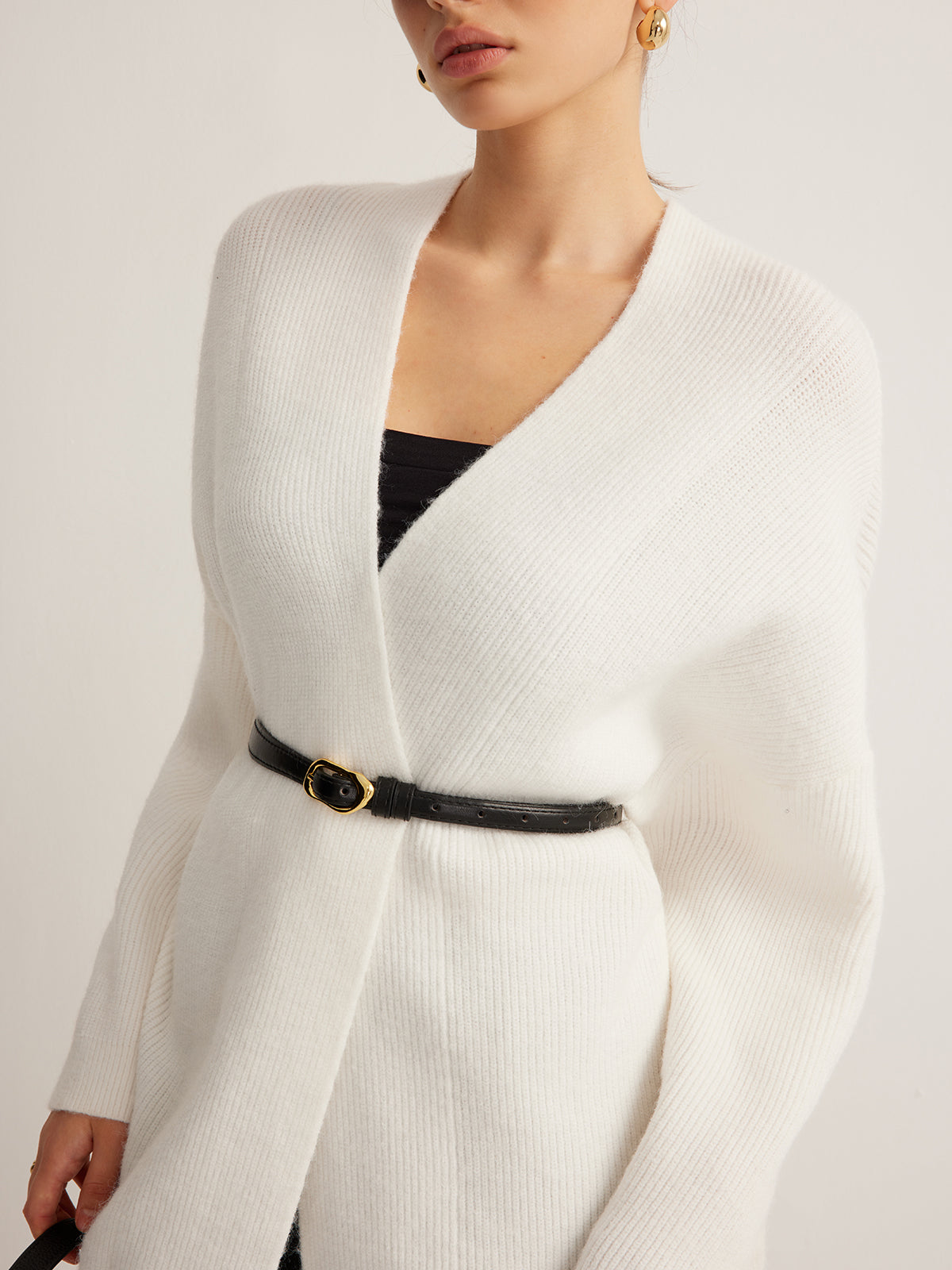 Minimalist Ribbed Belted Cardigan