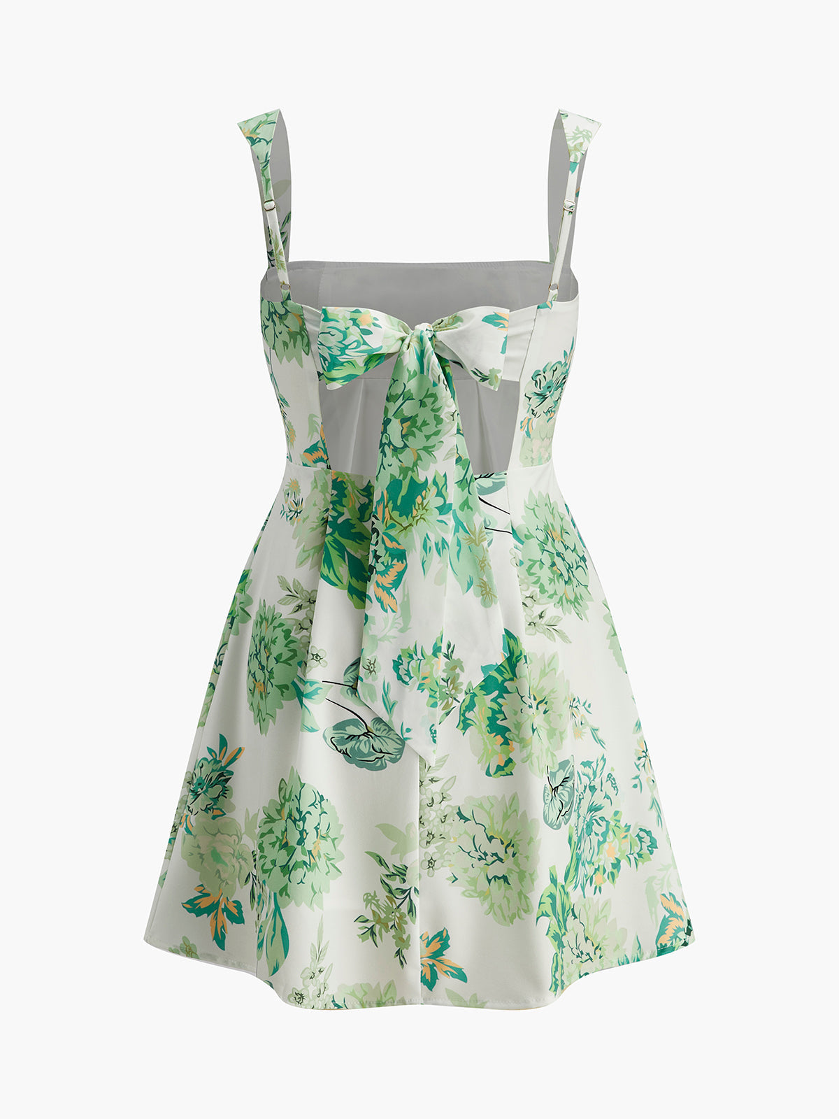 Square Neck Backless Bow Floral Dress