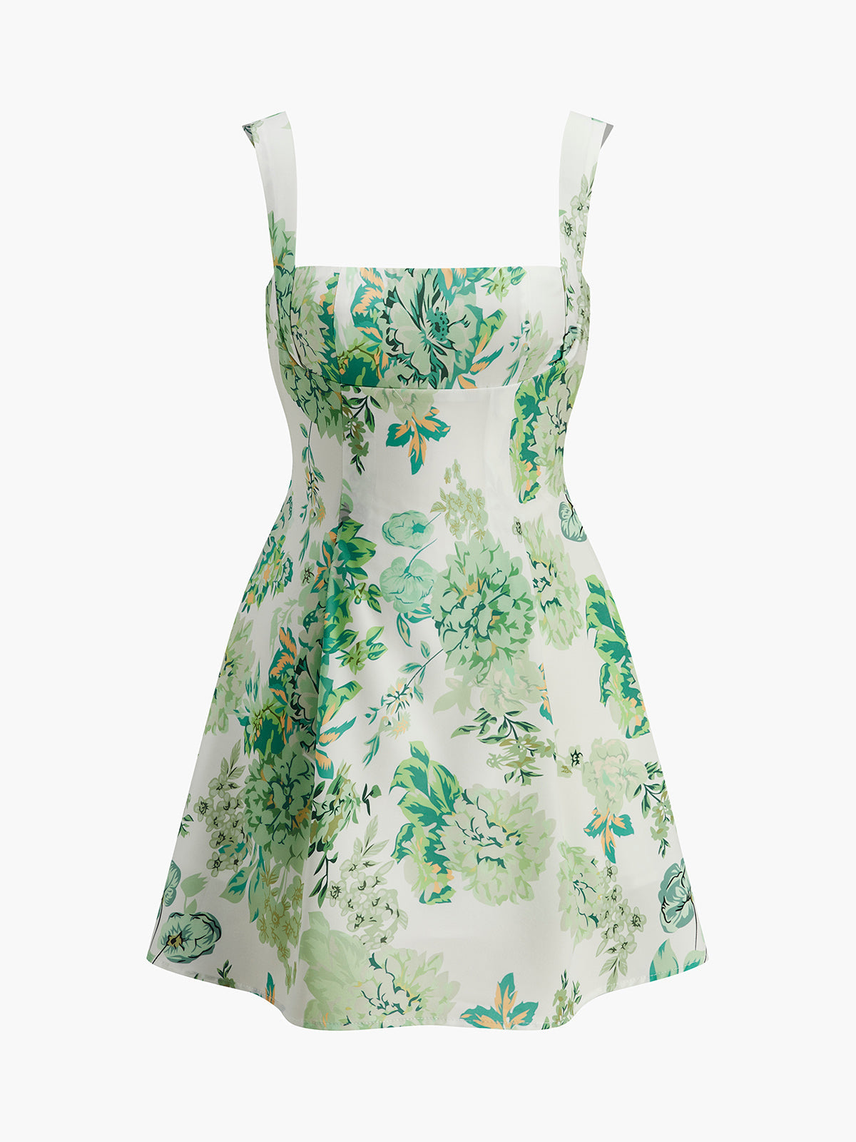 Square Neck Backless Bow Floral Dress