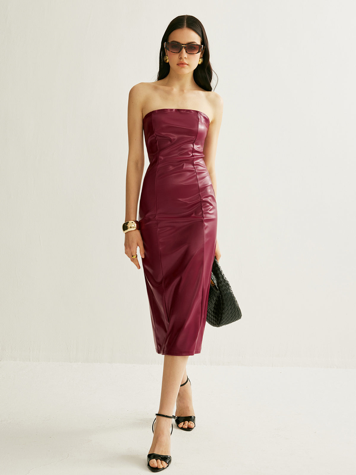 PU Split Strapless Dress