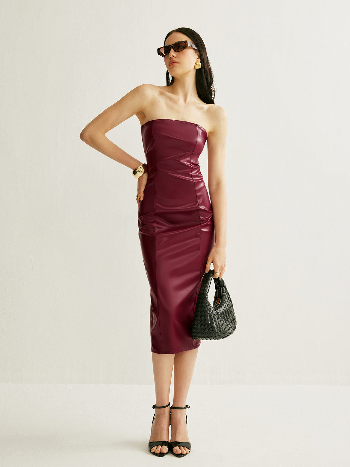 PU Split Strapless Dress