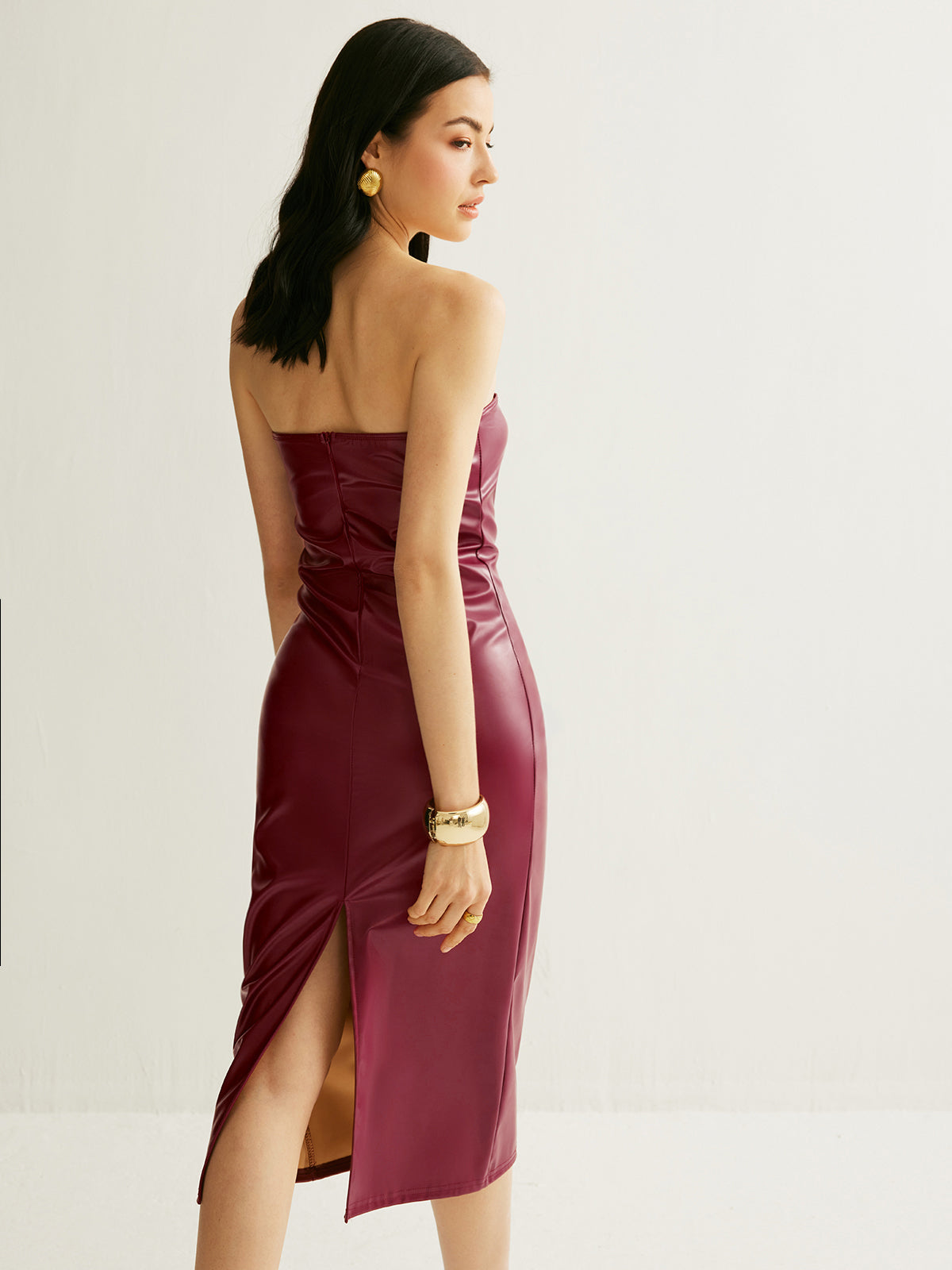 PU Split Strapless Dress