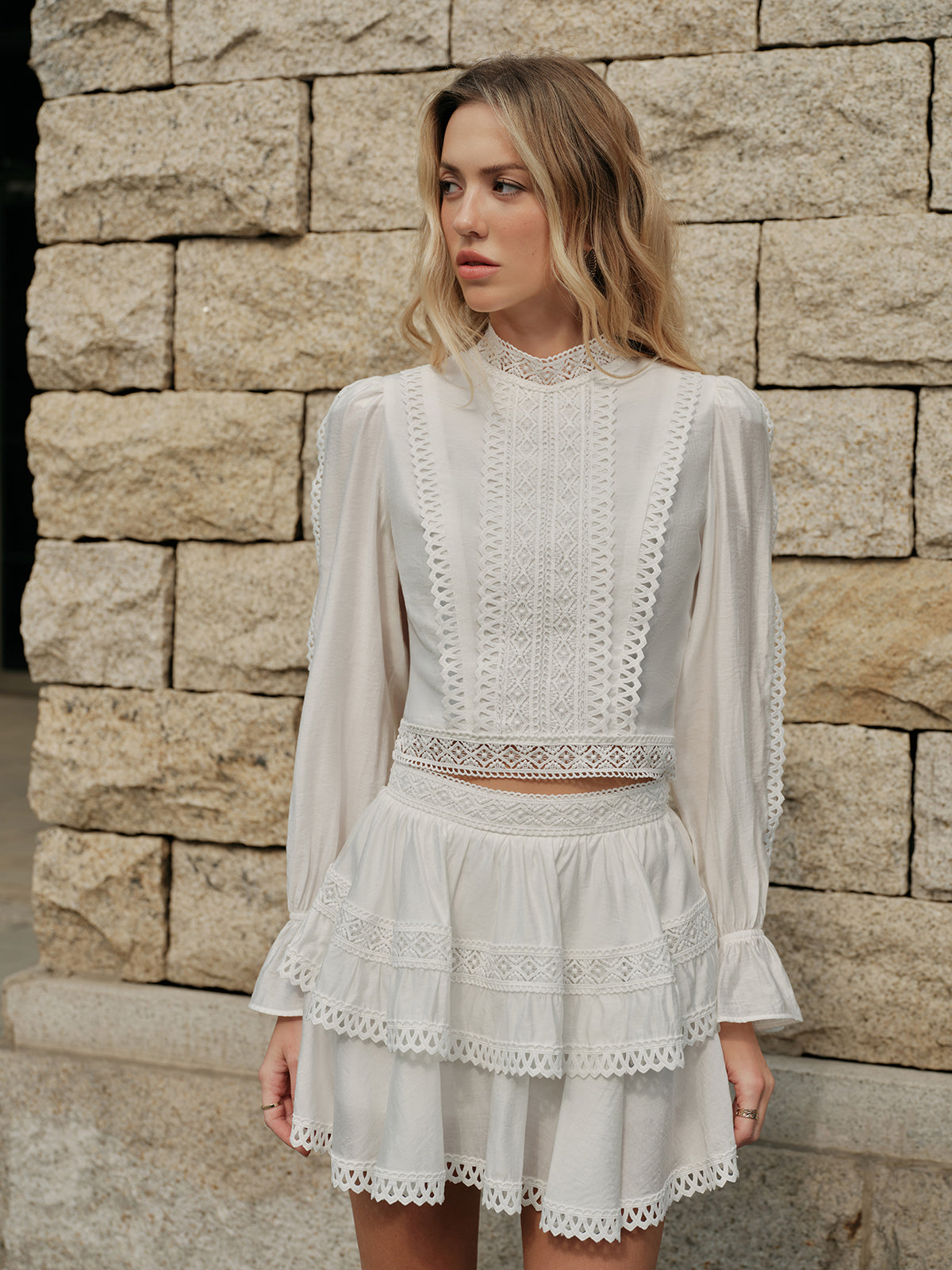 Lace-Trimmed Tiered Skirt