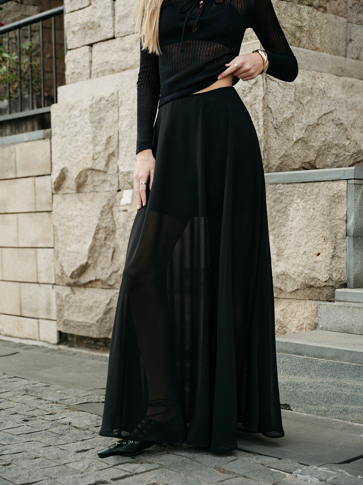 Semi-Sheer Chiffon Skirt