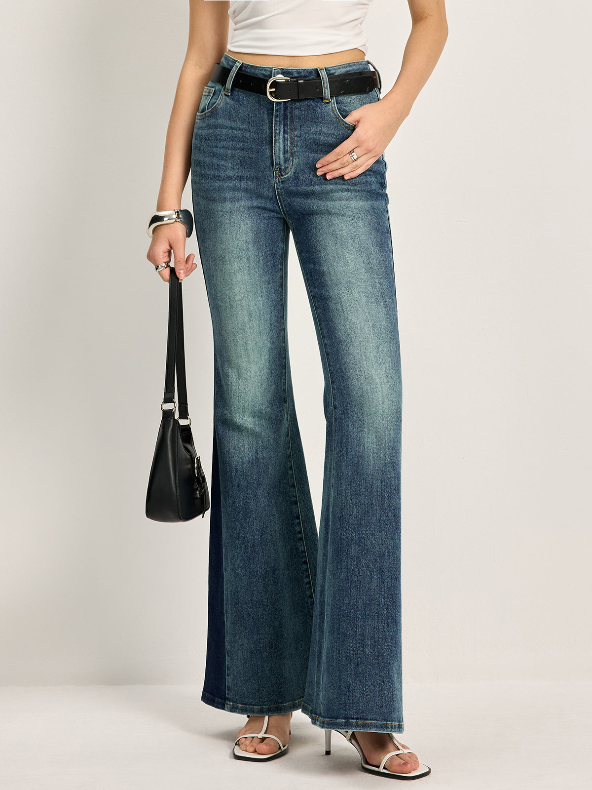 Color Block Mid-Waist Bell Jeans