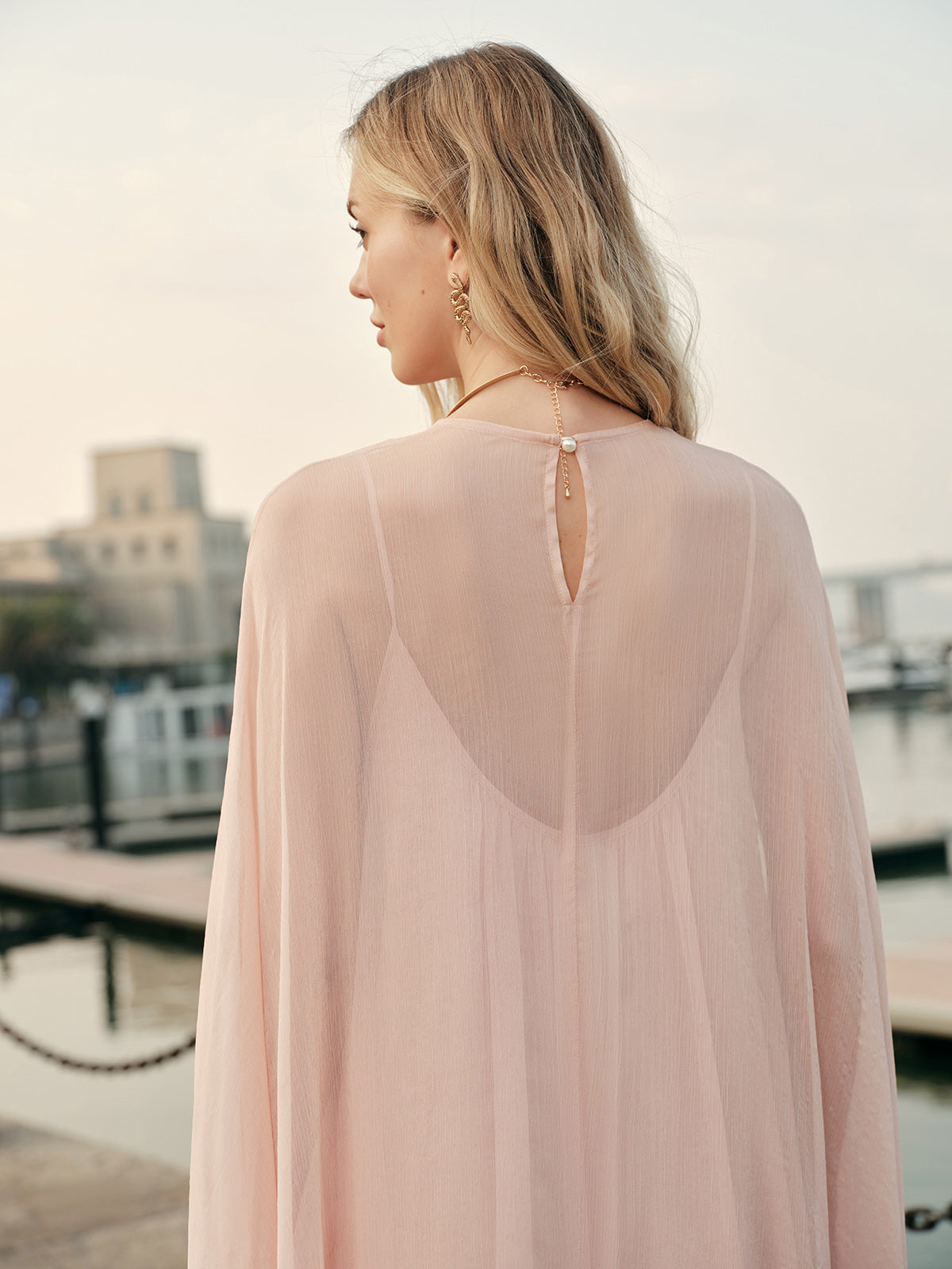 Chiffon Layered Dress With Cloak