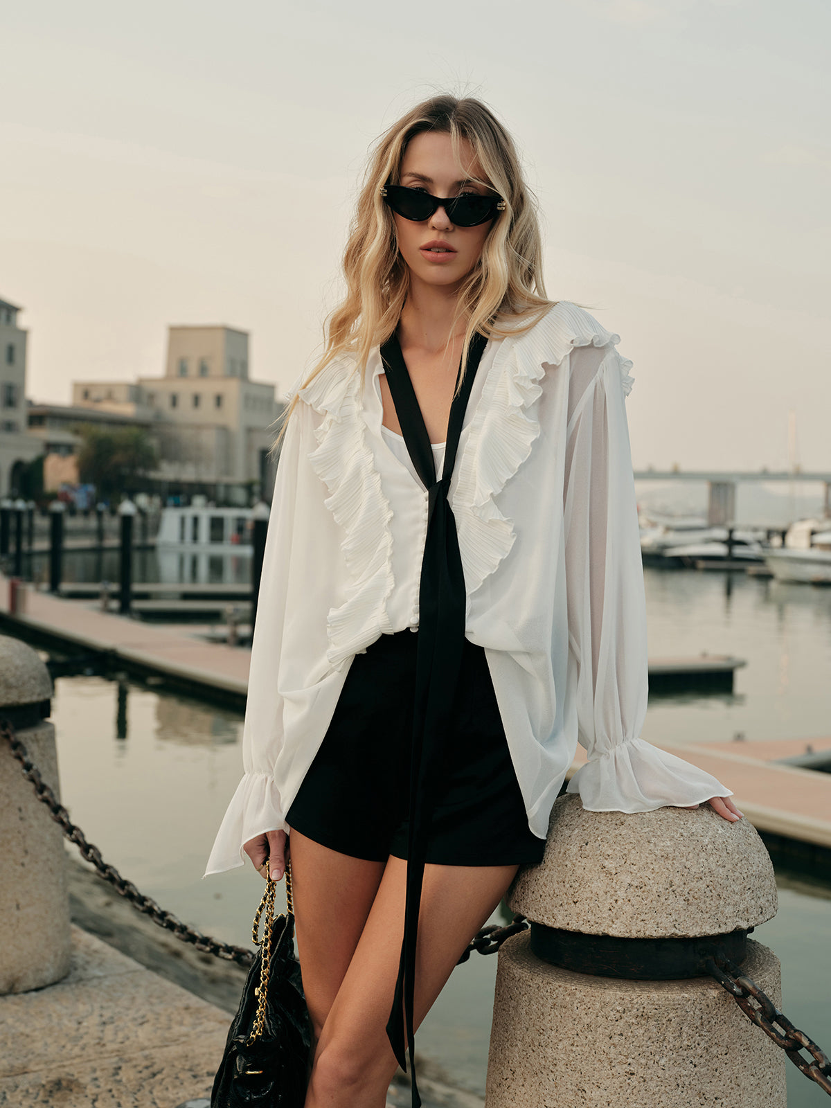 Ruffled Detail Blouse With Contrasting Tie