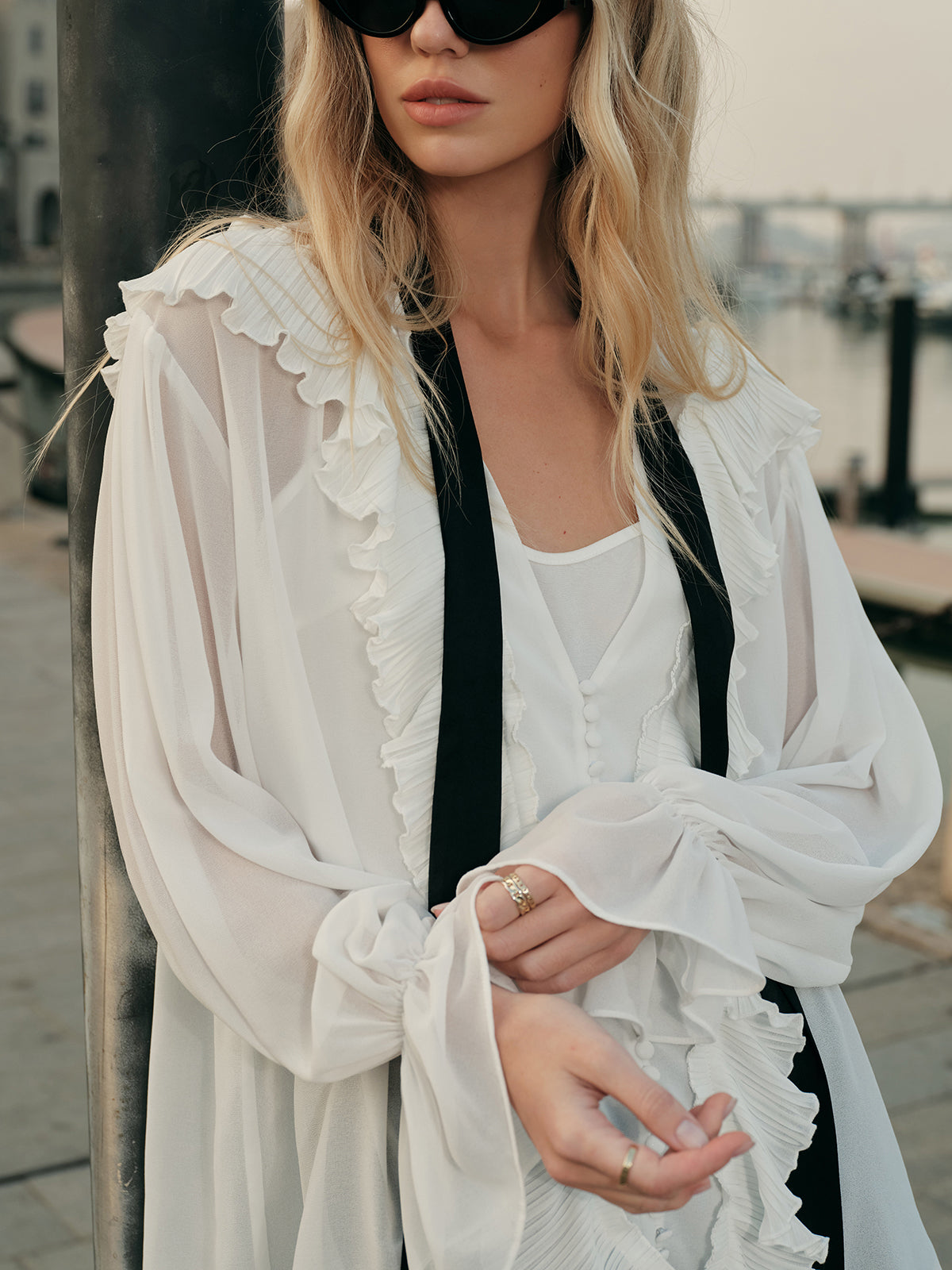 Ruffled Detail Blouse With Contrasting Tie