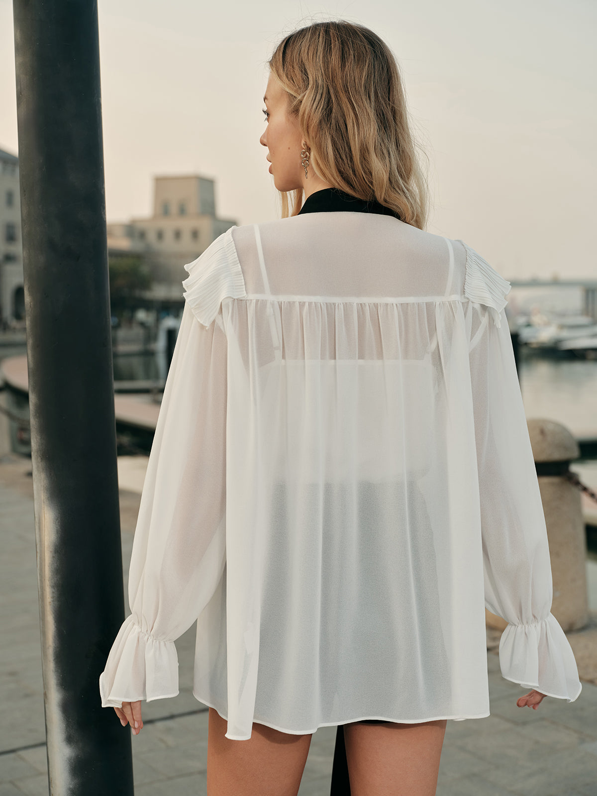 Ruffled Detail Blouse With Contrasting Tie