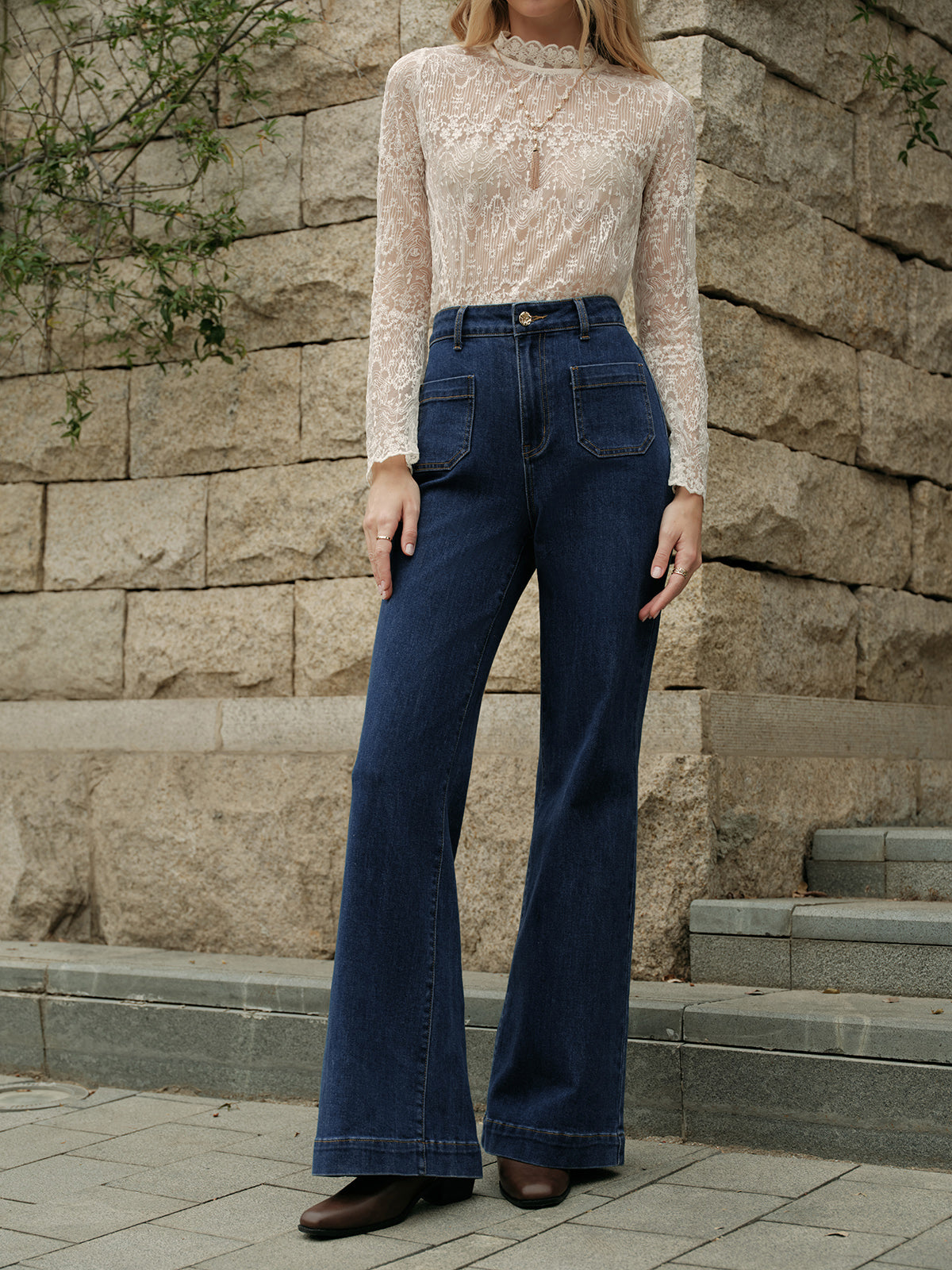 High-Waisted Flared Jeans