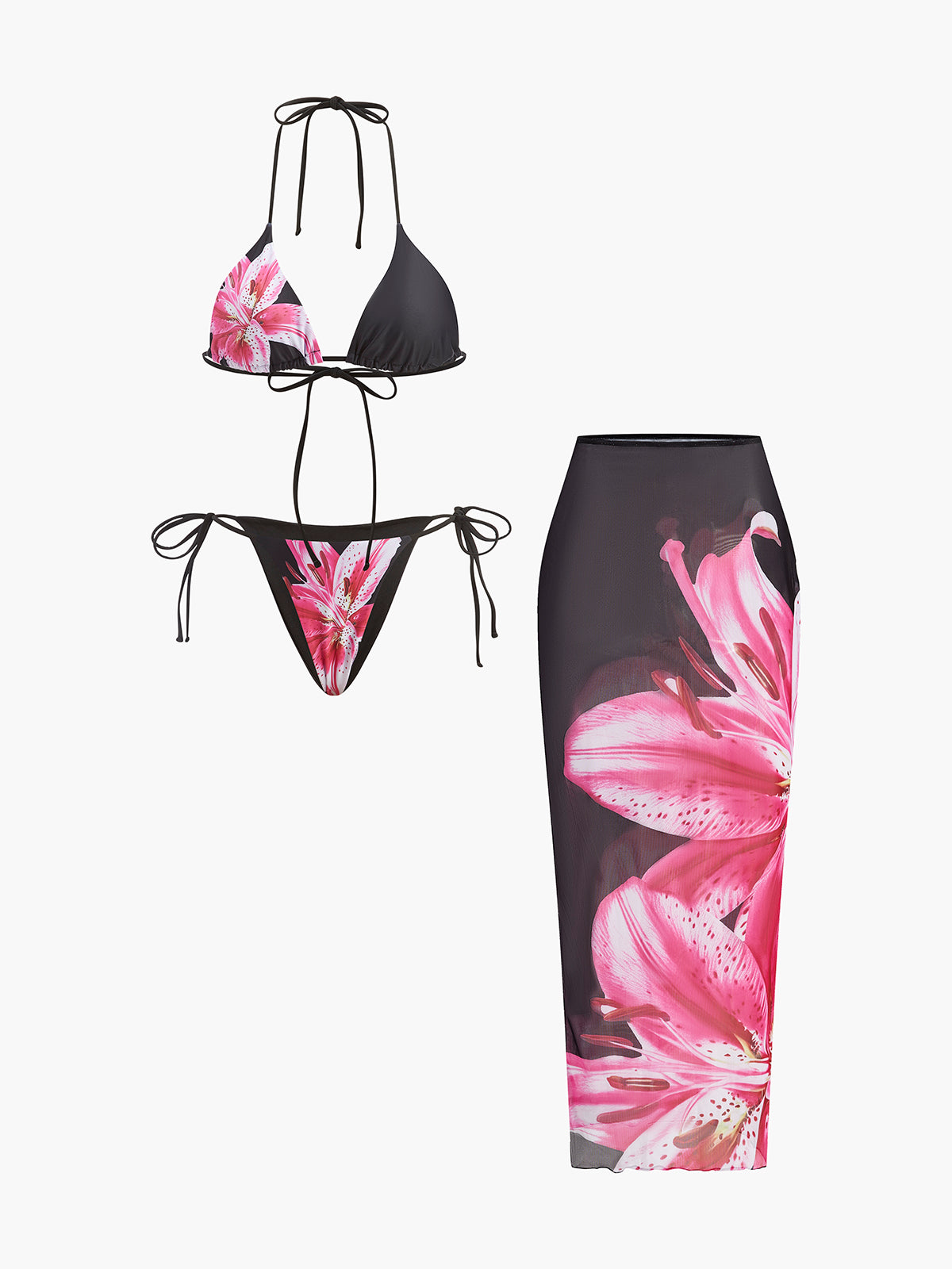 Floral Print Bikini With Mesh Skirt