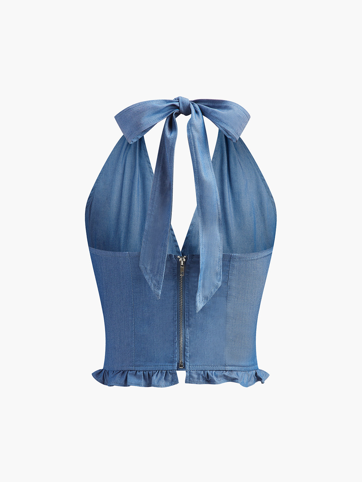 Ruffled Hem Denim Halter Top