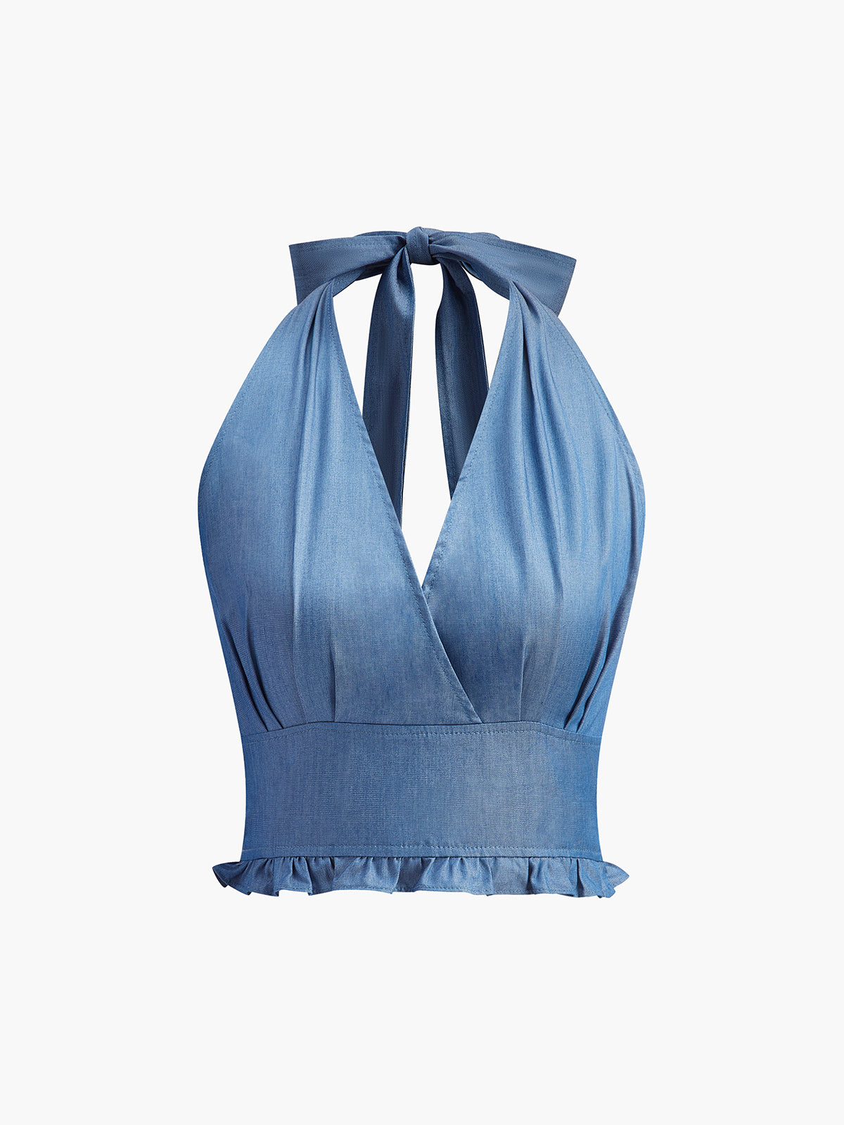 Ruffled Hem Denim Halter Top