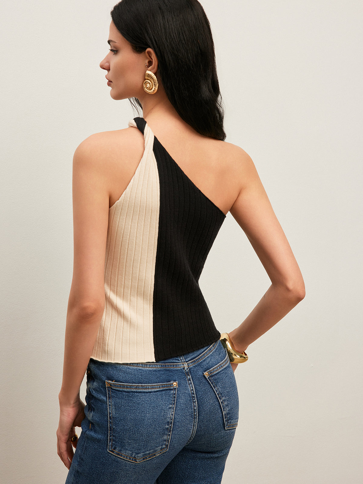 Color Block One Shoulder Top