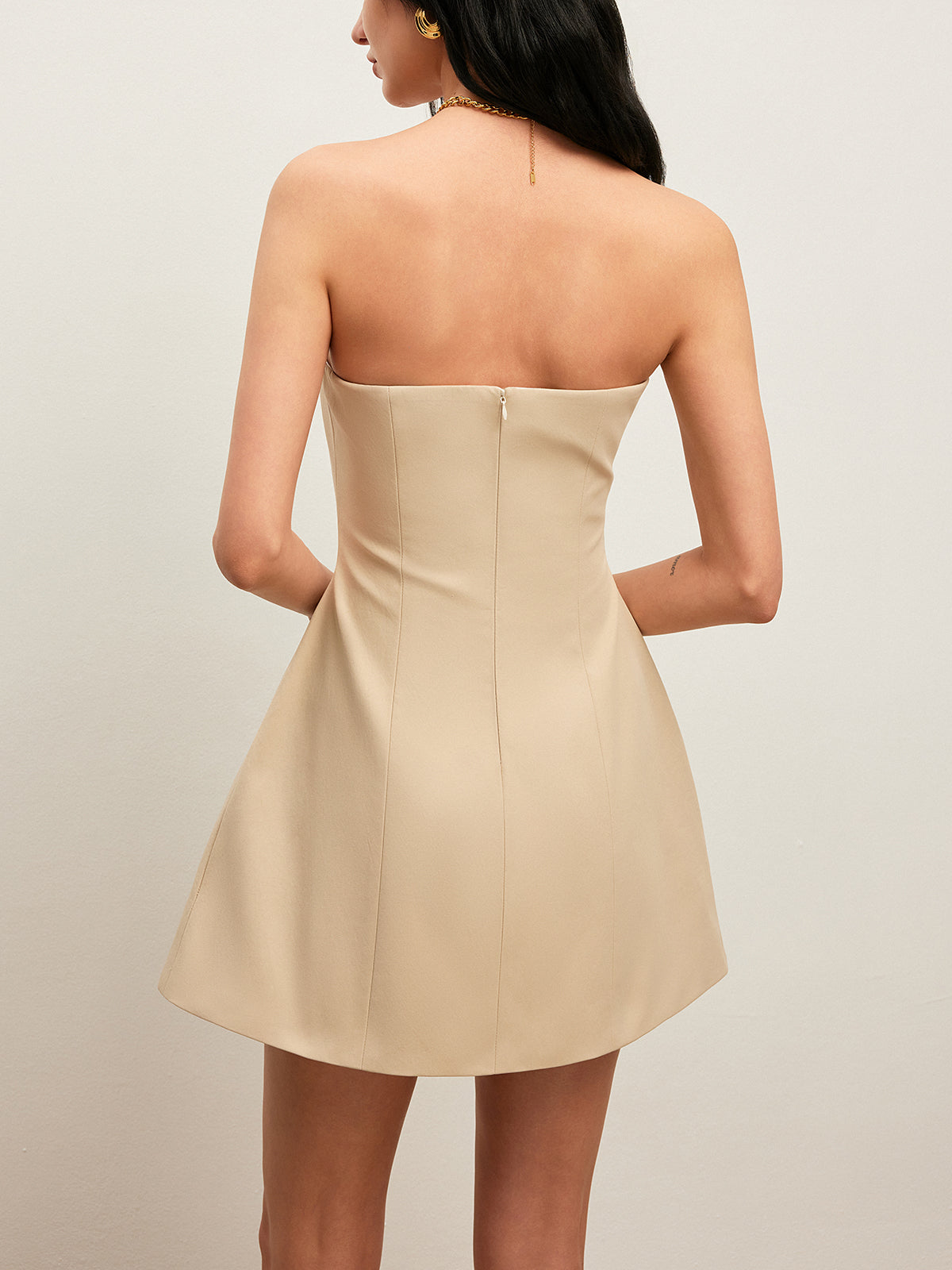 Strapless Button Detail Dress