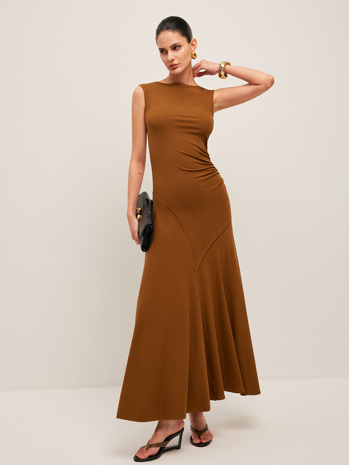 Asymmetrical Design Sleeveless Pleated Dress