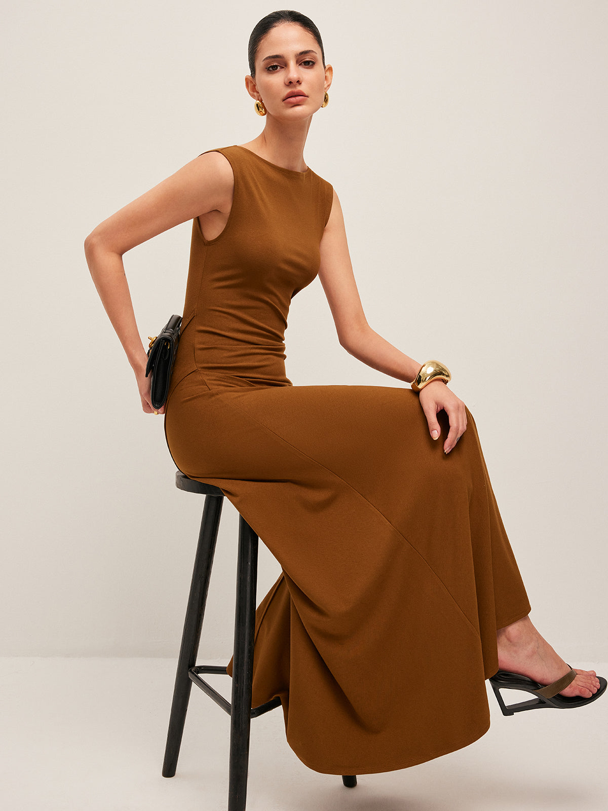 Asymmetrical Design Sleeveless Pleated Dress