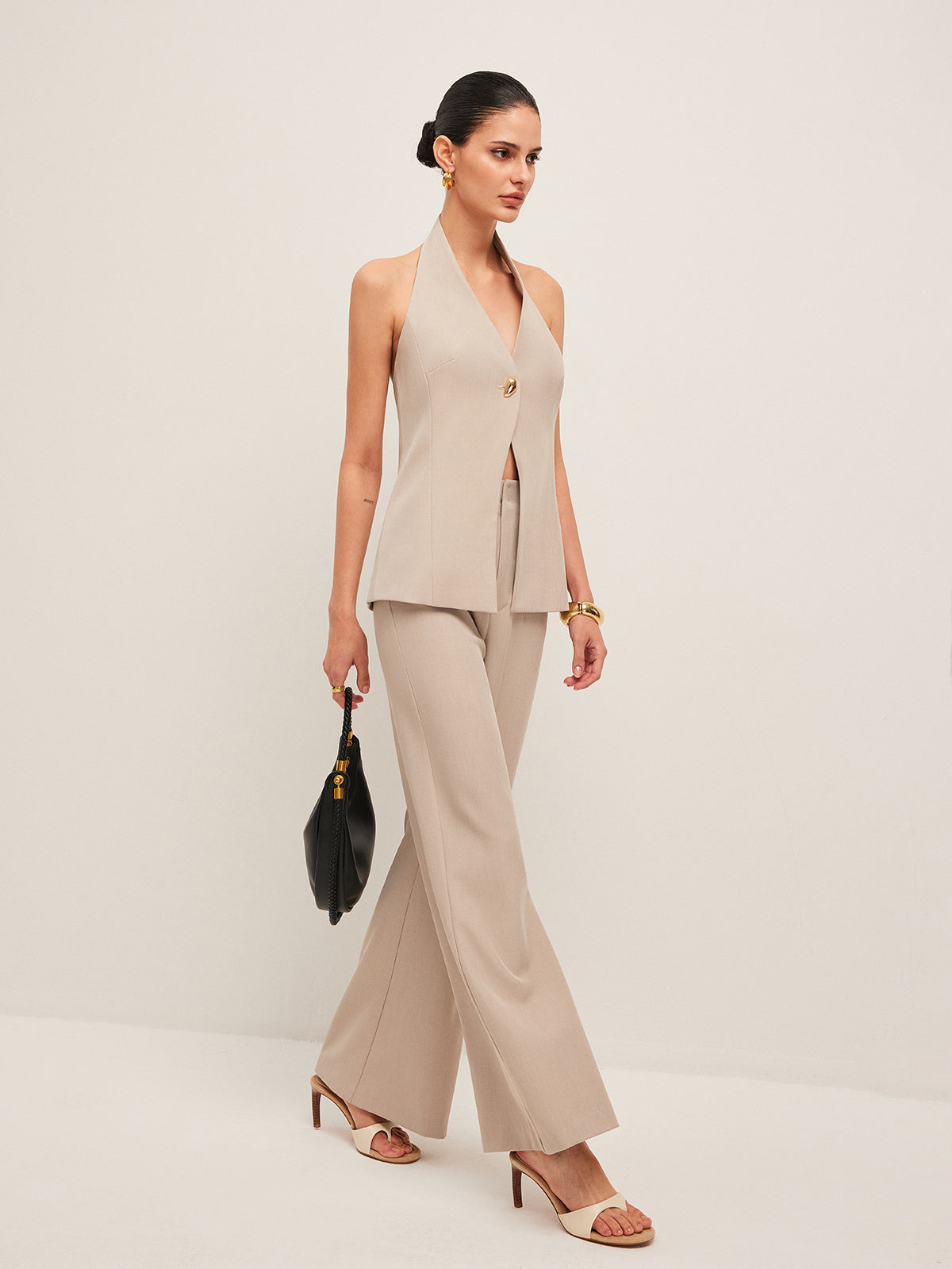 Wide-Leg Midi-Waisted Pants