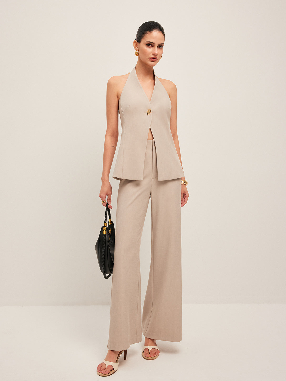 Wide-Leg Midi-Waisted Pants