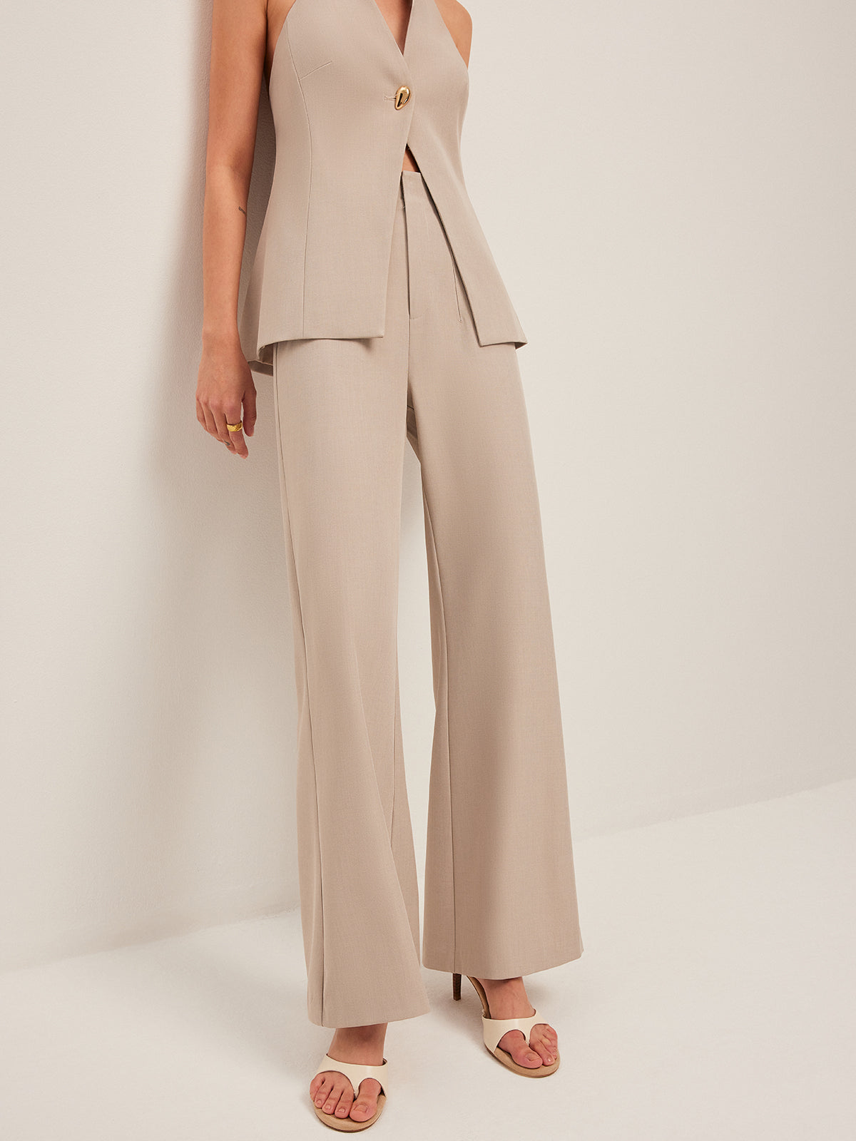 Wide-Leg Midi-Waisted Pants