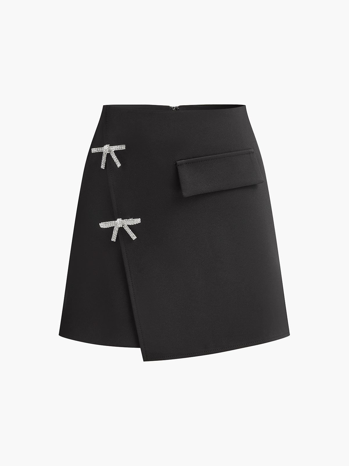 Mid-Waist Bow Zipper Skirt