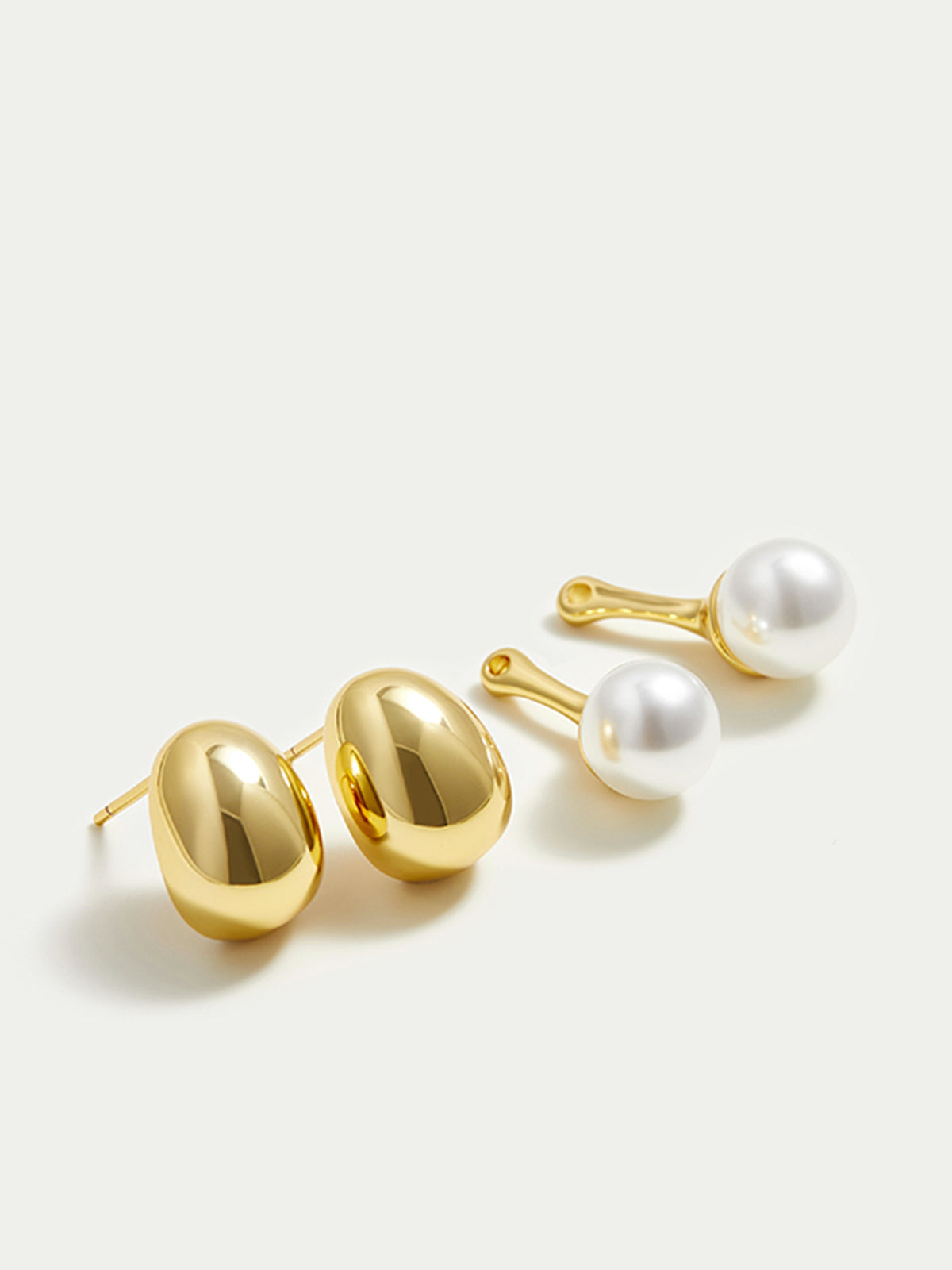 Detachable-Peal Golden Bean Stud Earrings