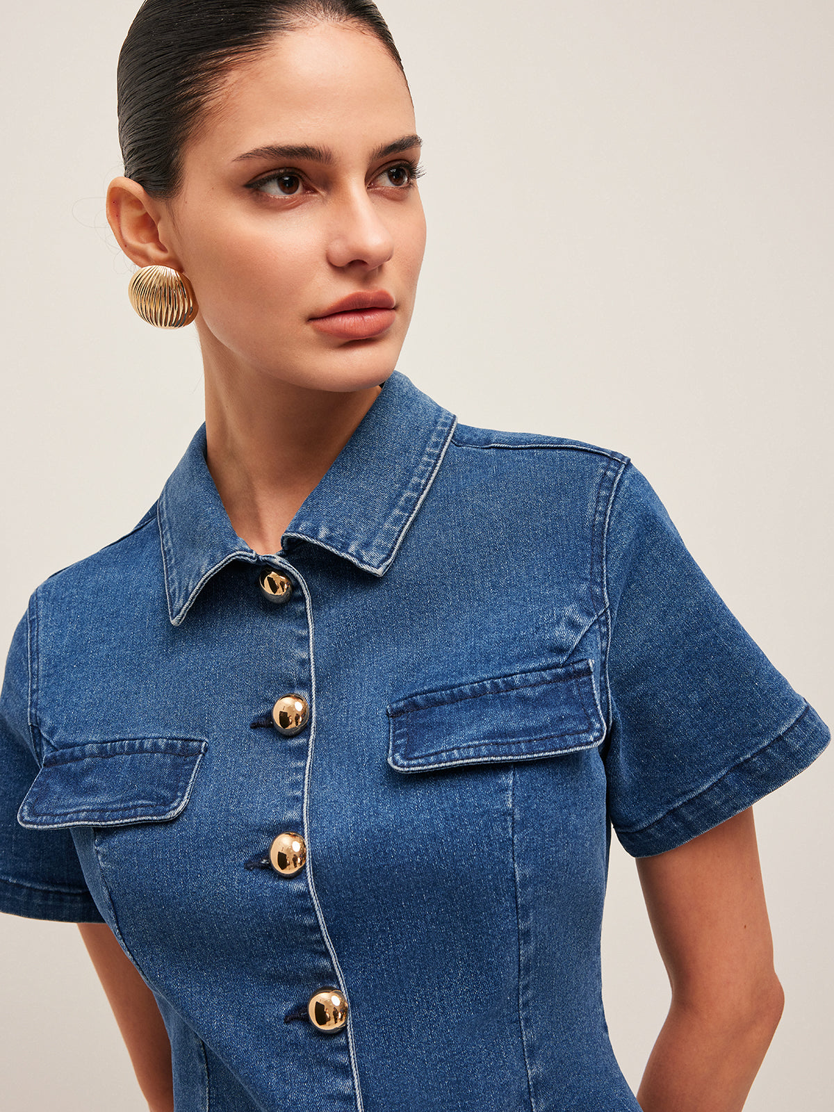 Button Denim Shirt Dress