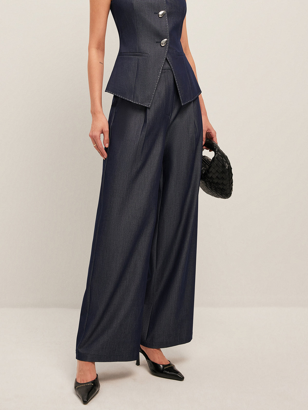 High-Waisted Pleated Wide-Leg Pants